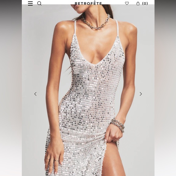 Retrofete Marie Sequin Crochet Maxi Dress Silver size M/L - Picture 12 of 14